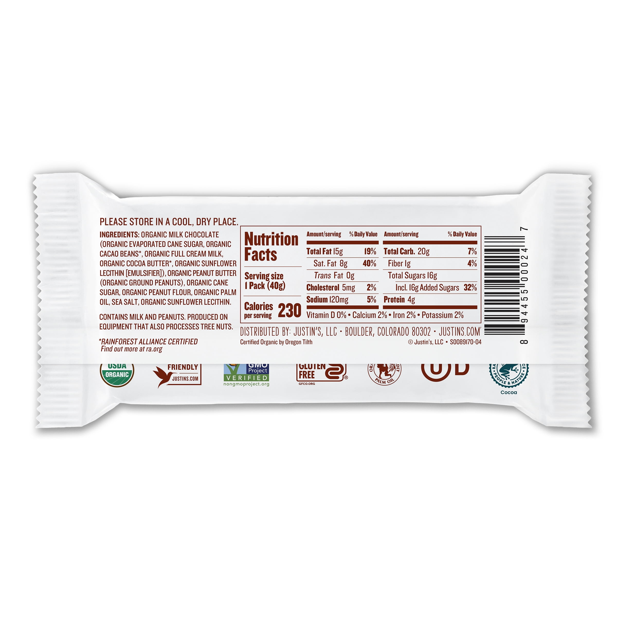 Justin's Organic Milk Chocolate Nut Butter Cups, 1.4oz