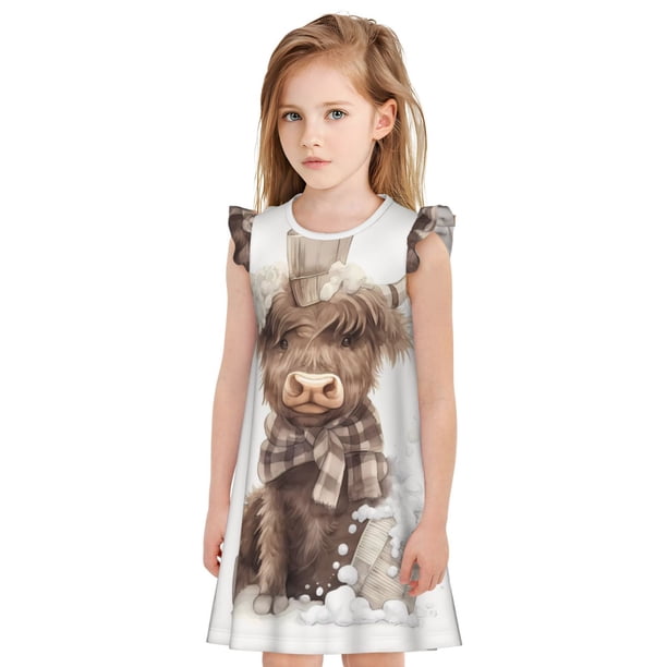 Balery C Camisón de princesa para niñas, pijama de algodón con mangas abullonadas, suave y bonito.-Small