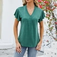 thumbnail image 2 of gakvbuo Summer Tops For Womens Tops Loose Ruffle Short Sleeve Pleated Front V Neck Tunic Tops Dressy Blouses T-Shirts, 2 of 4