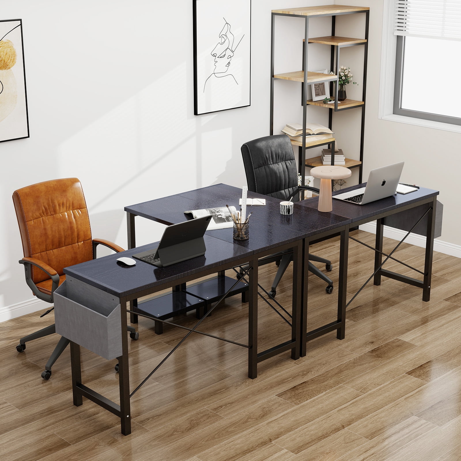 L Shaped Desk, 50 inch Reversible Corner Computer Desk with Storage Shelf & Side Bag, Home Office Working Workstation Gaming Table, Black