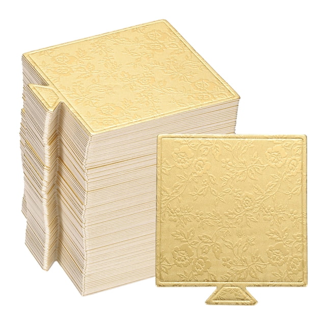 Uxcell 100 Pcs Mini Planches à Gâteau, Planches à Gâteau Mousse Carrées (Or)