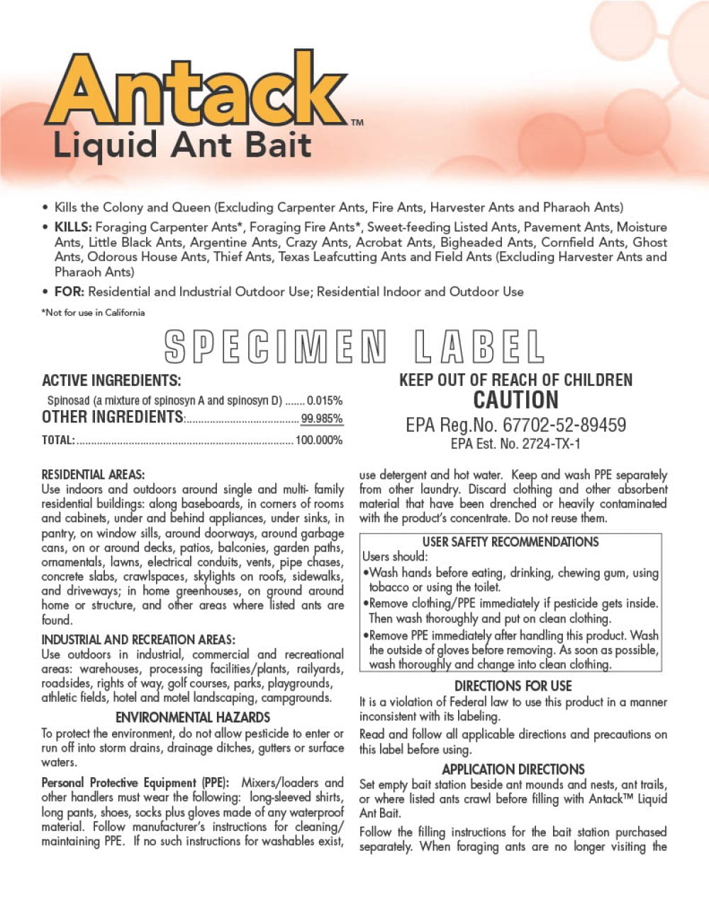 Antack Liquid Ant Bait - Control of Numerous Ant Species - 16 fl oz Bottle by Zoecon