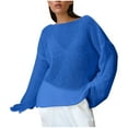 thumbnail image 2 of Qulqfy Lightweight Sweaters Women Knitting Cotton Blue Oversized Beach Long Sleeve Sweaters Pullover Tops for Women L, 2 of 5