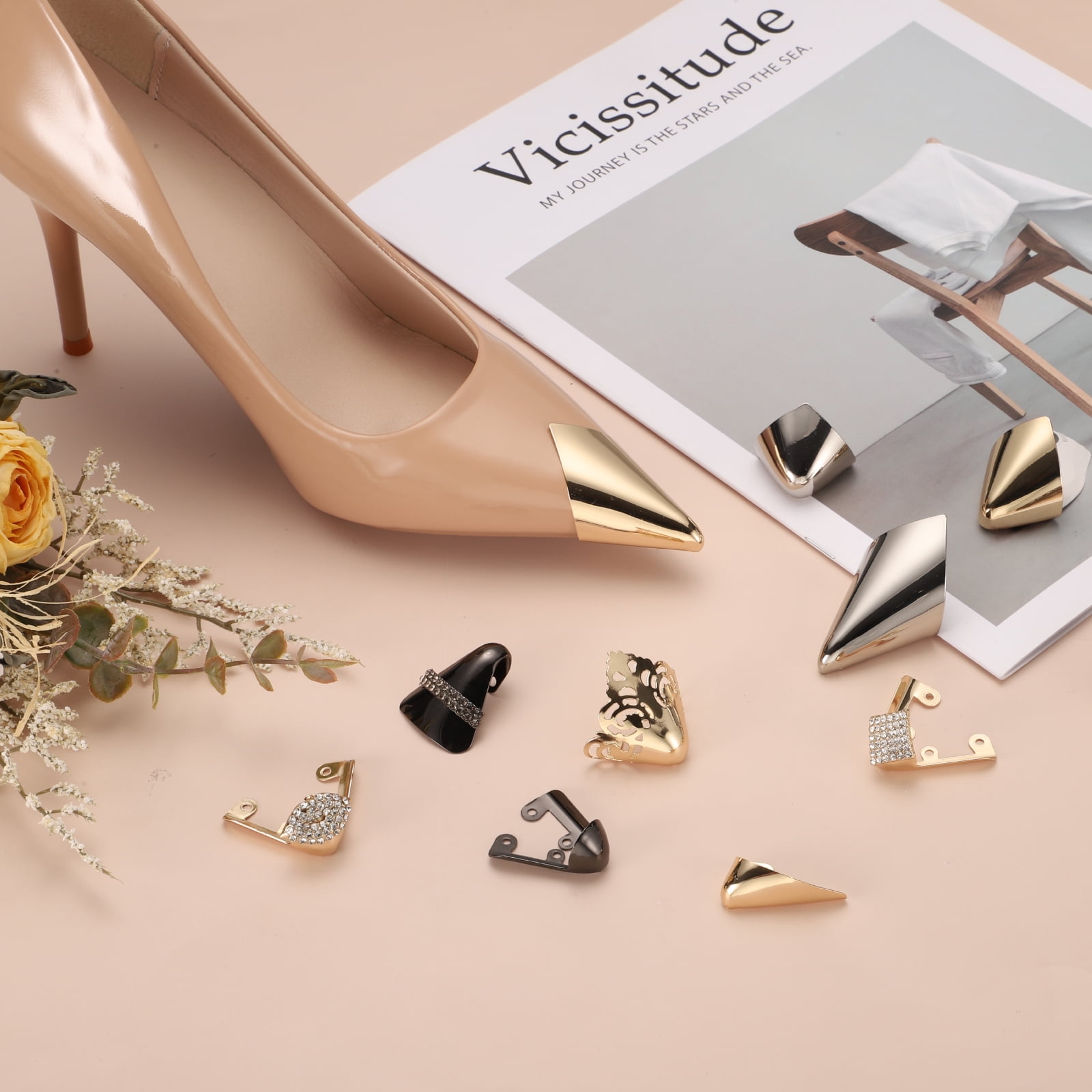 Unique Bargains 6Pcs Metal Pointed Protector High Heel Toe Caps Durable Shoe Tip Cover