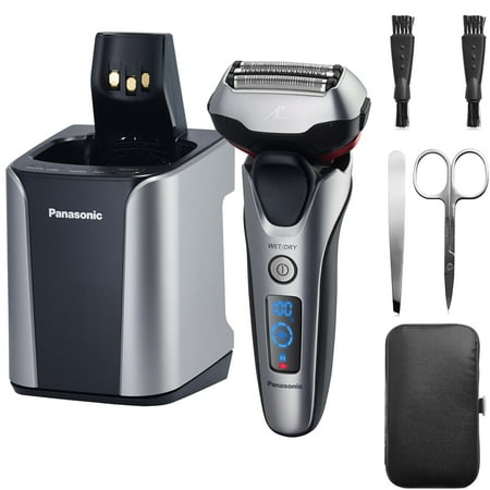 Panasonic Es La93 K Panasonic ES-LT7N-S Arc 3-Blade Electric Shaver System Premium Automatic Clean and Charge Station, Active Shave Sensor Technology, Wet or Dry Operation Bundle with Grooming Kit ()