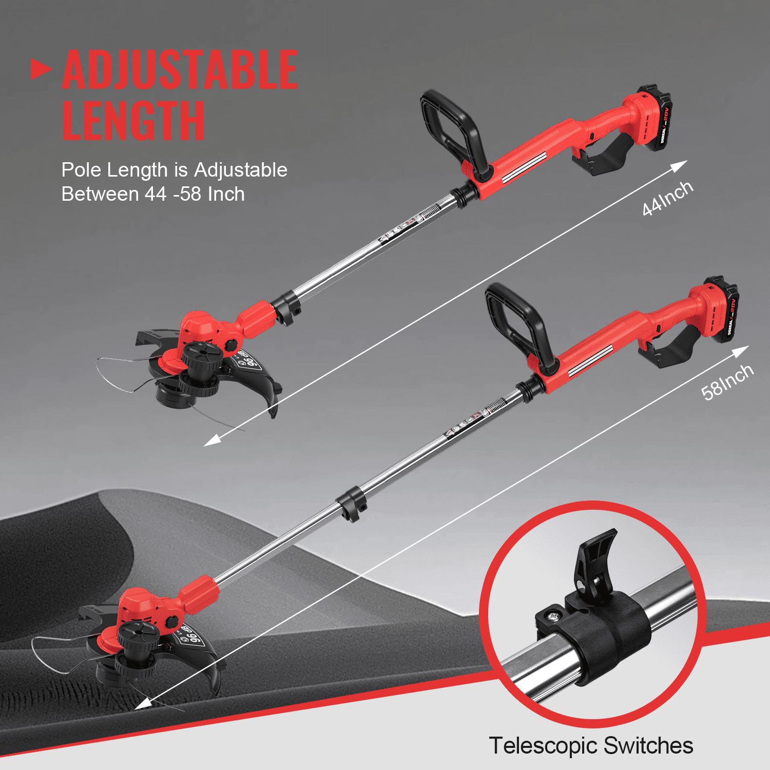 Cordless Grass String Trimmer Cutter, Electric Weed Eater Wacker for Garden and Yard Red
