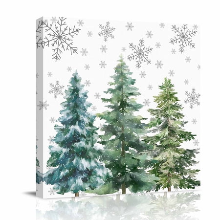 Canvas Wall Art Green Christmas Tree Framed Canvas Prints for Bathroom Desk Xmas Tree Grey Snowflake Small Gallery Wrapped Wall Decor for Home Office Gifts 8 x8 Ship Next Day