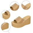 thumbnail image 6 of Rokment Sparkly Metallic Platform Wedge Slip on Sandals for Women Dressy Bridal Bling Trendying Casual Leather Height Increasing Chunky Heeled Dress Slides Comfy Walking Slippers Gold Size 7, 6 of 8