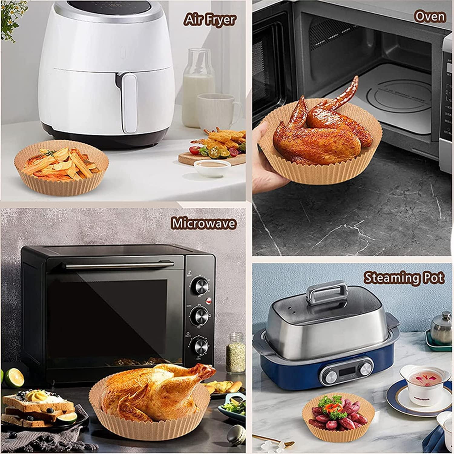 Manss Air Fryer Disposable Paper Liner, 8 inch Round Non-Stick Air Fryer Liners Parchment Paper for 5-8 QT Air Fryer Baking Roasting Microwave(200Pcs)