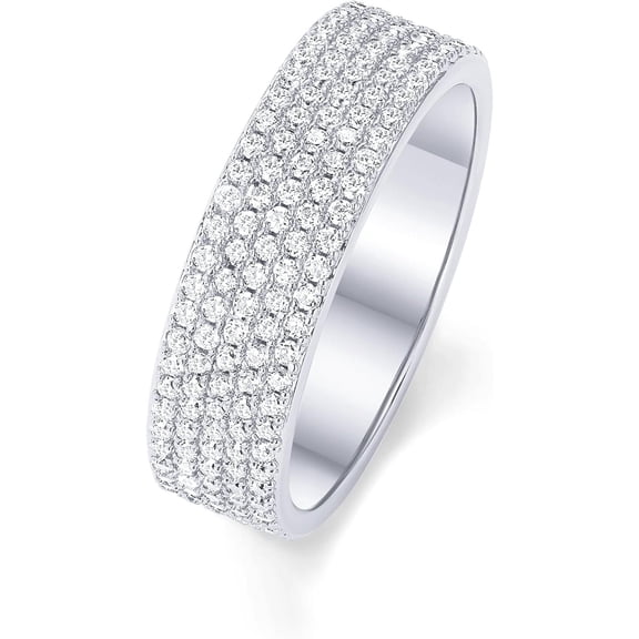 14K Gold Plated Cubic Zirconia Wide Eternity Statement Rings | CZ Stackable Wedding Band for Women