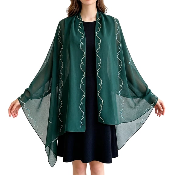 Sewkxo Chiffon Shawls and Wraps for Evening Dresses Women Elegant Soft Silky Wraps Wedding Bridal Scarf,Dark Green One Size