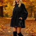thumbnail image 5 of qolati Velvet Dresses for Women Elegant A-Line Lace Overall Pleated Swing Tunic Dress Casual Skirtall Scallop Neck Flared Cocktail Wedding Mini Dress, 5 of 9