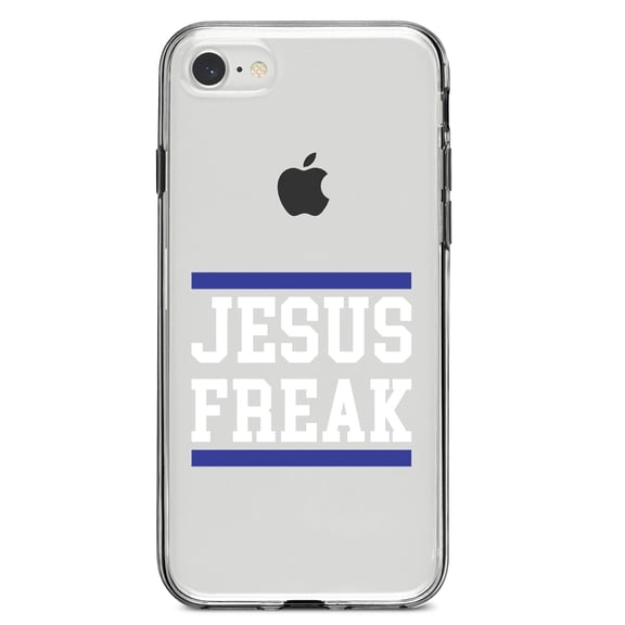 DistinctInk Clear Shockproof Hybrid Case for iPhone 7 8 SE (2020 Model) 4.7" Screen TPU Bumper Acrylic Back Tempered Glass Screen Protector - Jesus Freak White Blue