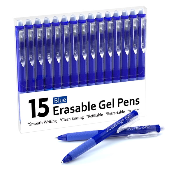 Lineon Erasable Gel Pens, 15 Pack Blue Retractable Erasable Pens Clicker, Fine Point, Make Mistakes Disappear, Blue Ink for Writing Planner and Cross