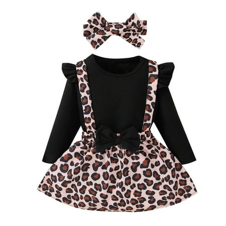 

Leopard Printed Baby Girls Outfits Long Sleeve Suspender Dress Headband Children Kids Spring Summer Casual Cartoon Fashion Outwear Streetwear Sets