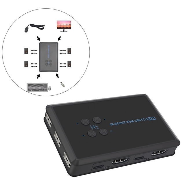 Conmutador KVM quatre en un con salida USB 2.0, caja de 4 puertos , mouse, impresora, monitor con USB Plug and Hugo Conmutador de red