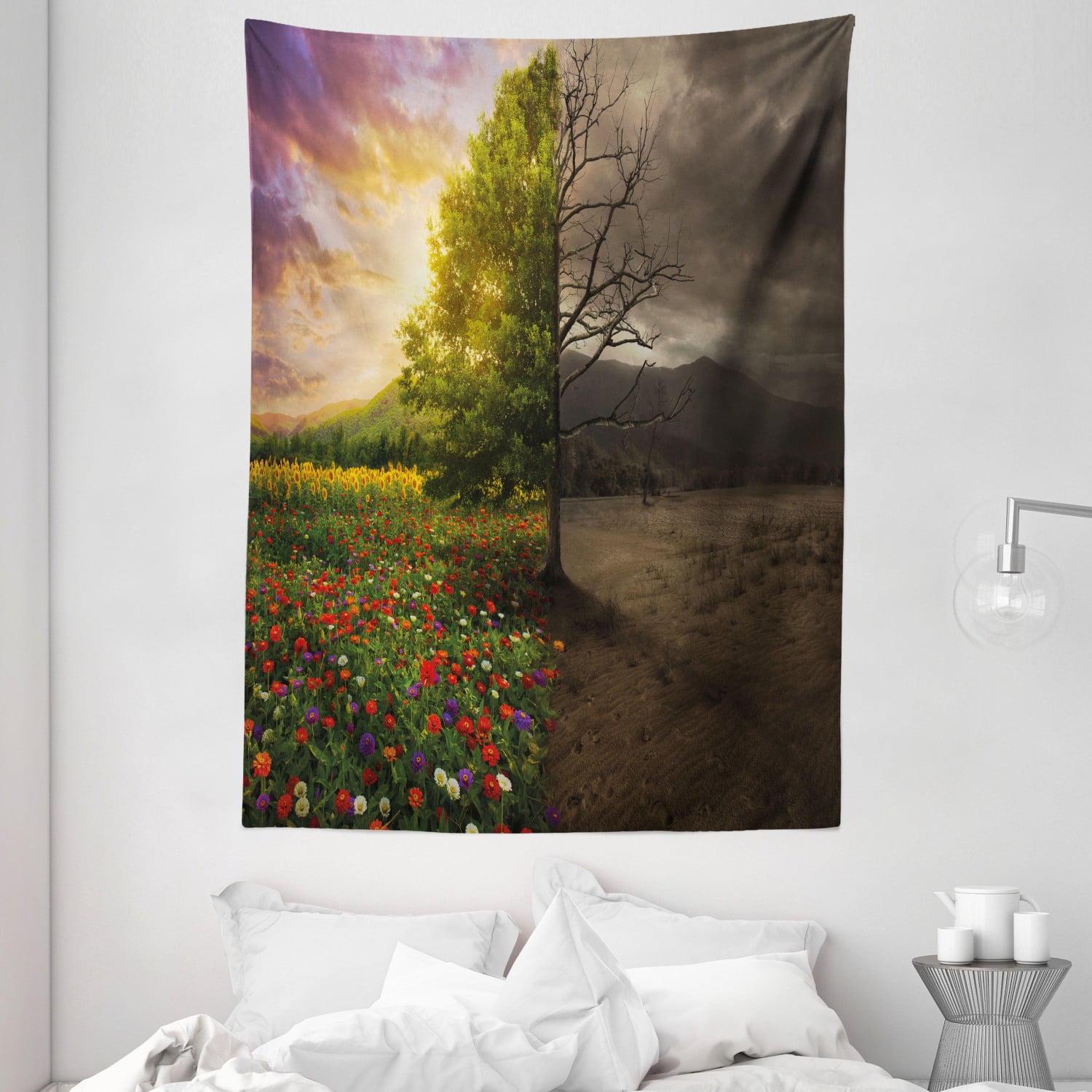 Nature Tapestry Mother Earth Contrast With Life And Death Theme Dark Forest Fresh Dry Design Print Wall Hanging For Bedroom Living Room Dorm Decor Multicolor By Ambesonne Walmart Com Walmart Com