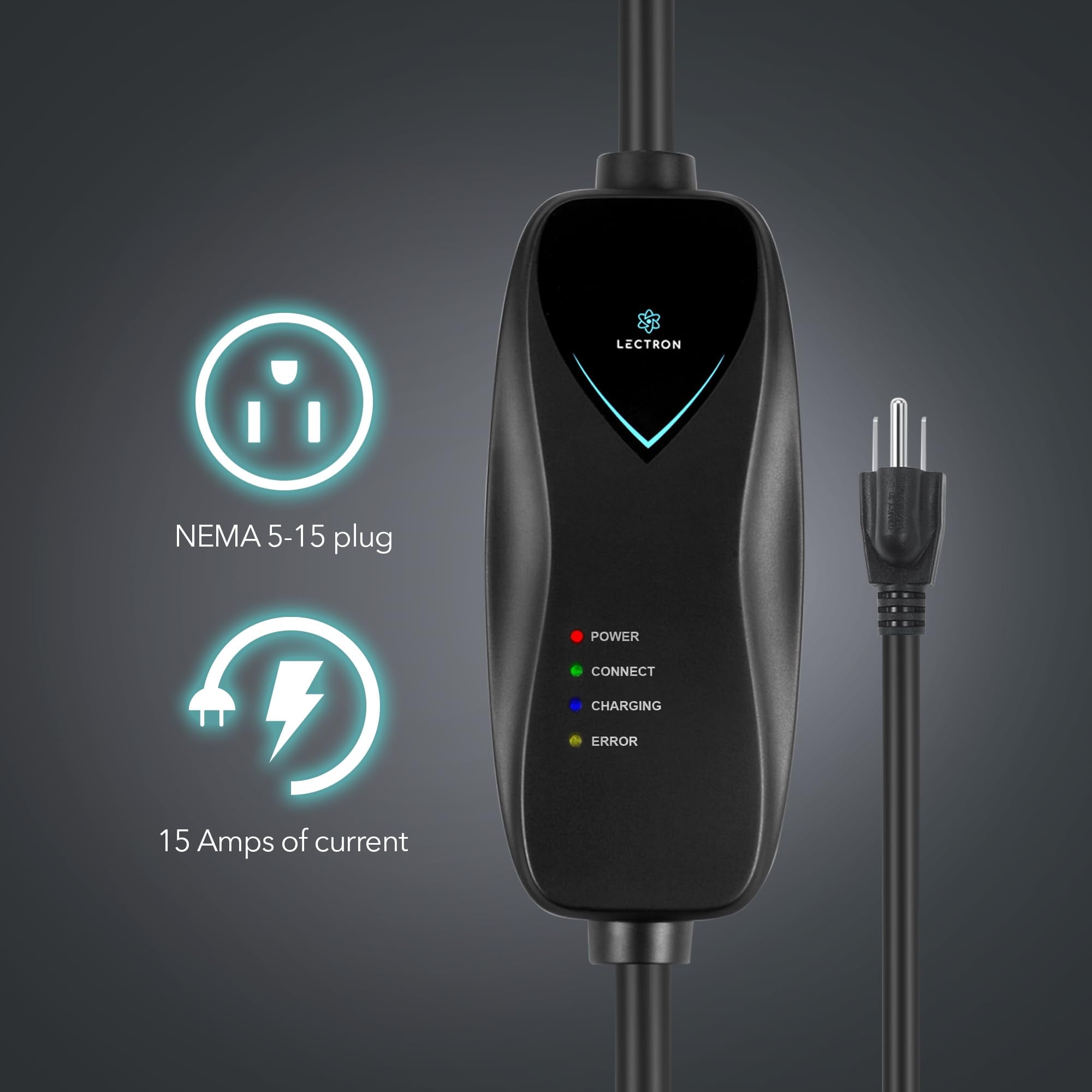 Lectron Level 1 Tesla Charger - 110V, 15 Amp, NEMA 5-15 Plug, 16 ft Extension Cord - Portable Electric Car Charger for Tesla - Compatible with All Tesla Models X/Y/3/S