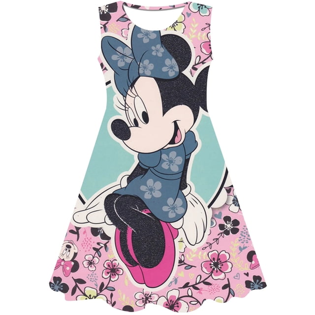 Vestido de Minnie Mouse para niña, vestido de verano con dibujos animados en 3D, vestido de noche para fiesta de cumpleaños para bebé, faldas de la serie Disney, ropa