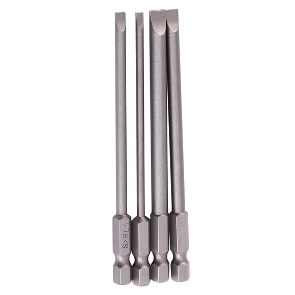 4 piezas de 100 mm de acero de aleación S2, vástago hexagonal de 1/4, puntas de destornillador de punta ranurada magnéticas de 3 mm a 6 mm