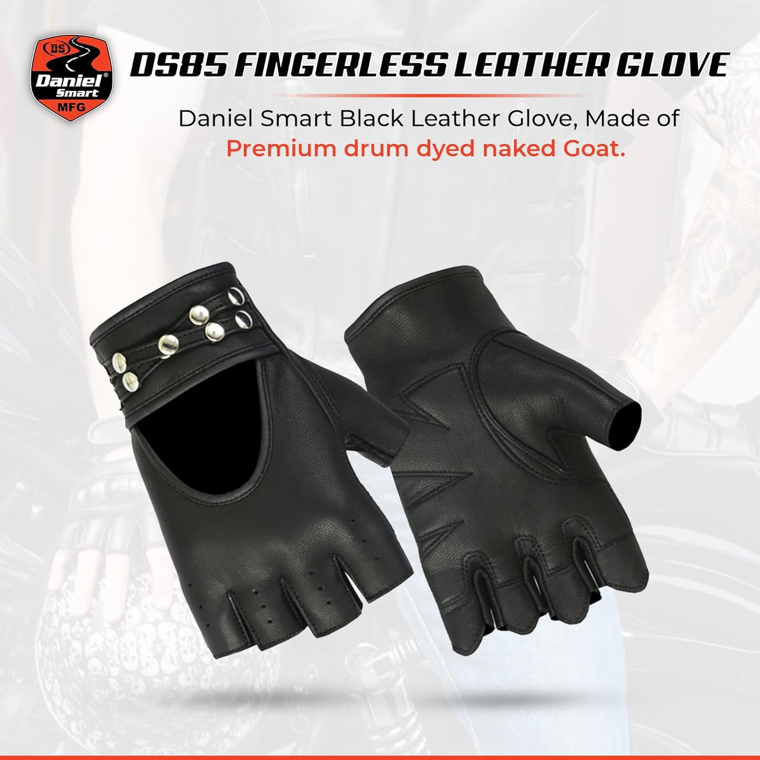 Daniel Smart Women’s Leather Gloves-Fingerless Motorcycle Gloves with Gel Palm and Wrist Strap