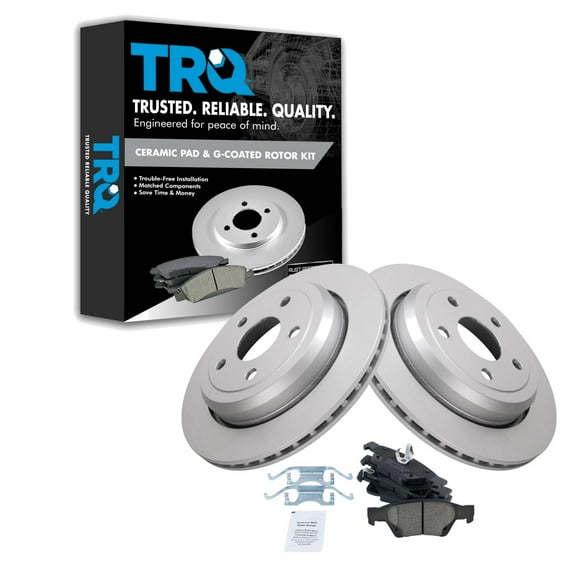 TRQ Rear Brake Pad & Rotor Kit Brake Pads Brake Rotor Ceramic Premium G-Coated Fits Select 2011-2021 Dodge Durango Jeep Grand Cherokee