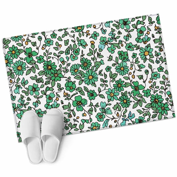 Sage Green Floral Washable Small Entryway Area Rugs 2'x3', Botanical Farmhouse Nature Low Pile Throw Rug Non-Slip Sturdy Edge Binding Carpet for Front Door Floor Room Entry