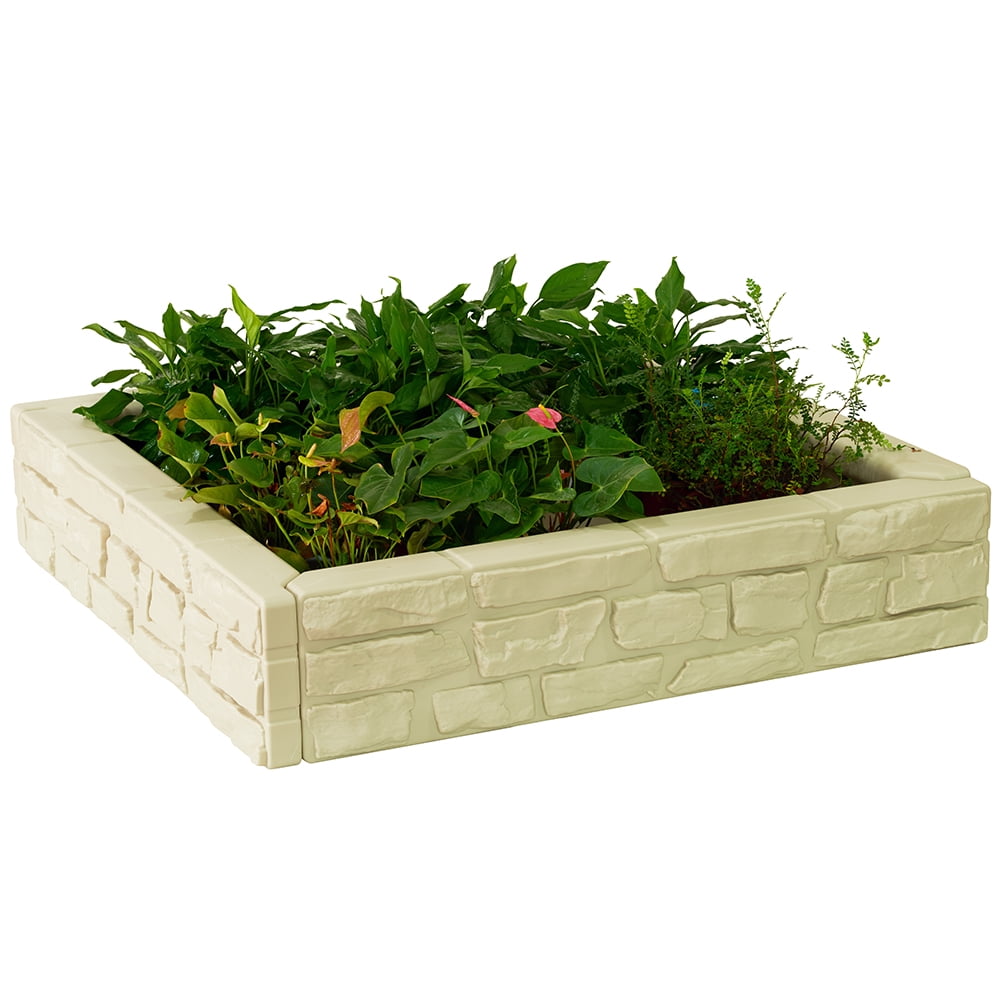 Modern Home 4'x4' Stone Raised Garden Bed Kit Modular Flower/Planter