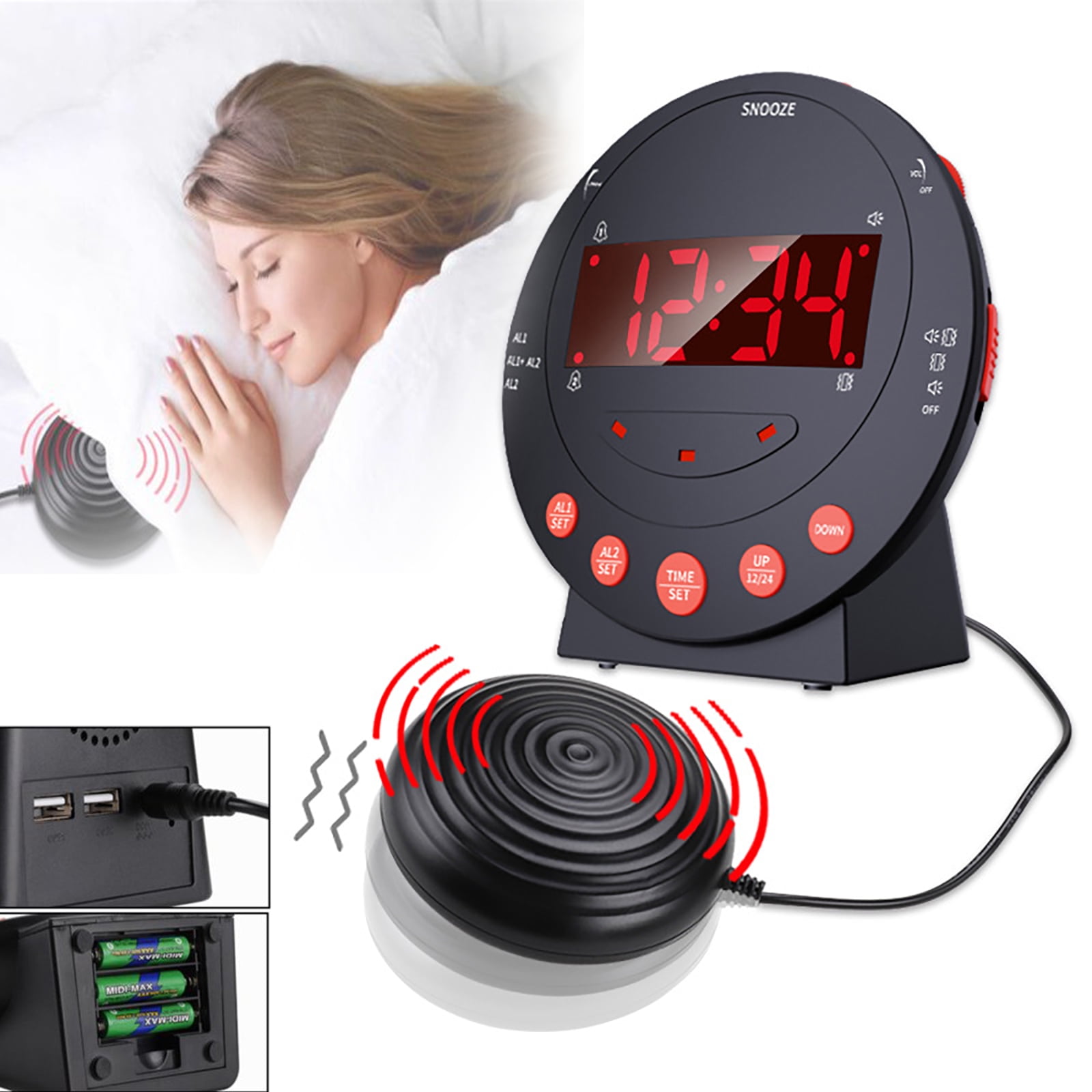Extra Loud Vibrating Alarm Clock,Sonic Boom Alarm Clock,Digital Alarm ...