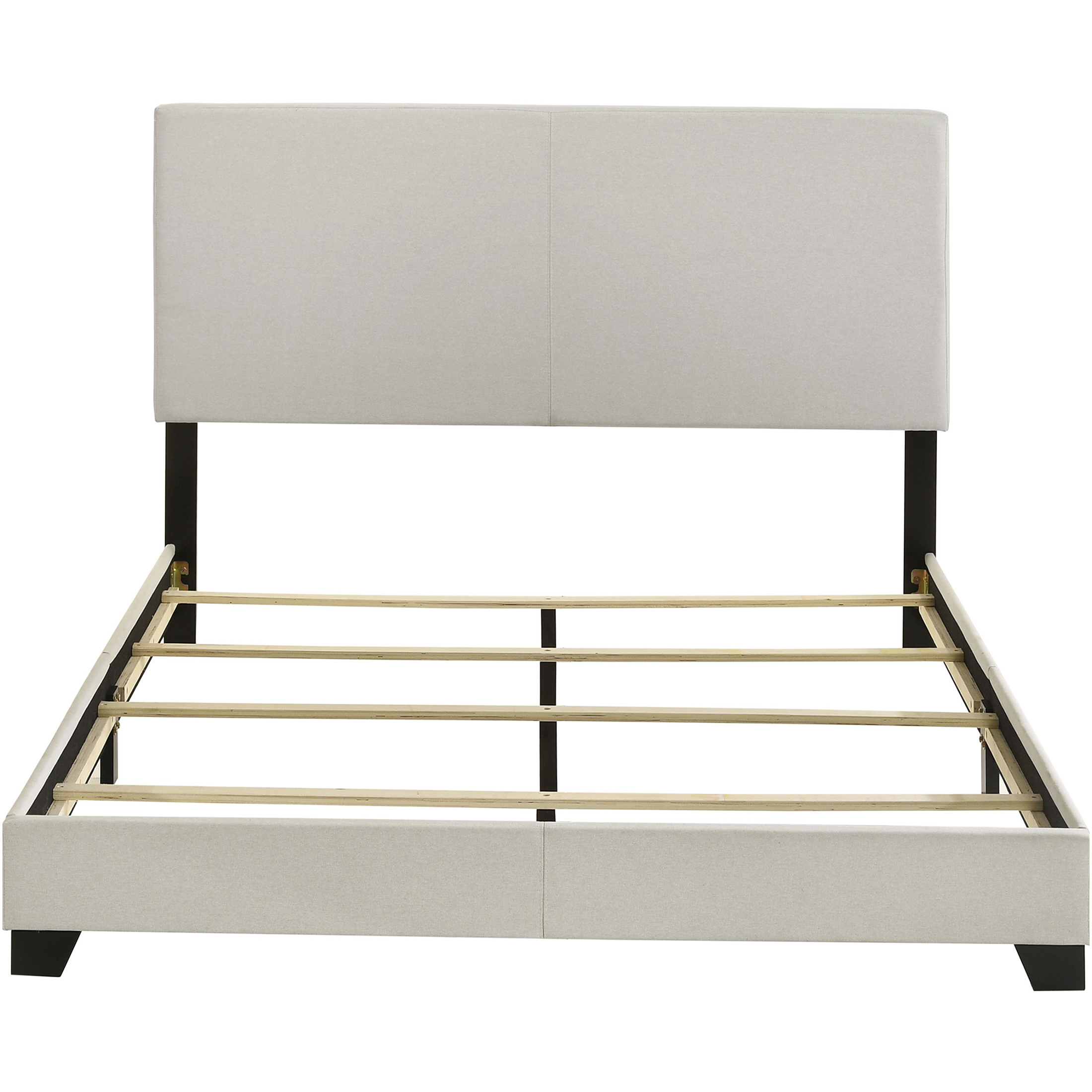 JERFIT Queen Upholstered Bed Frame with Padded Headboard, Cream Fabric Platform Bed with Wood Slat Support, No Box Spring Needed, Modern Bedroom Furniture
