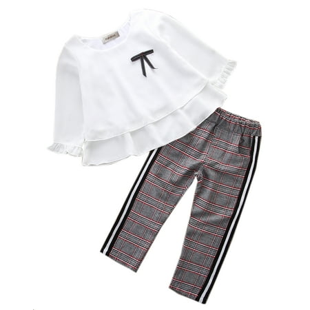 StylesILove Kid Girl Ruffle Chiffon Blouse and Pants 2pcs Set Outfit (110/4-5 Years)