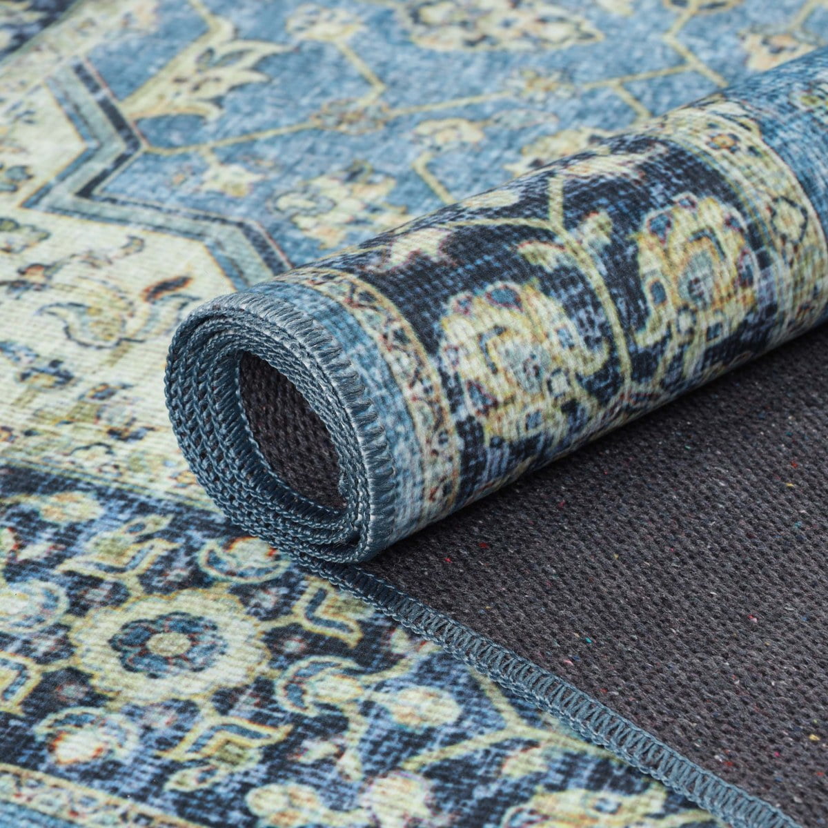 Superior Jay Medallion Bordered Washable Indoor Runner Rug, 2' 7" x 8', Blue