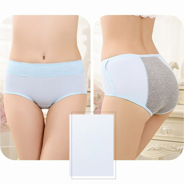 Compression Underwear Women Anti Side Leakage Cotton Mid Waist Lace Panties  Beige XXL