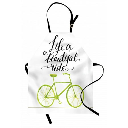 

Bicycle Apron Life is A Beautiful Bike Ride Quote Print with Pastel Color Unique Bike Graphic Unisex Kitchen Bib Apron with Adjustable Neck for Cooking Baking Gardening Green Black by Ambesonne
