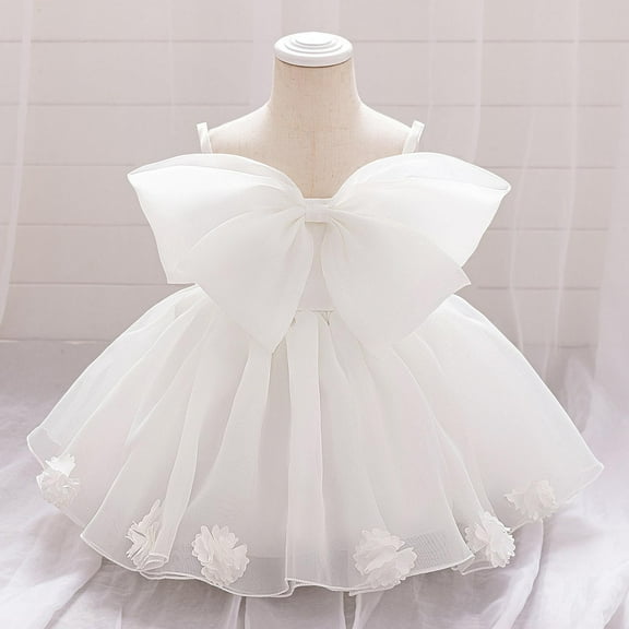 Pejock Baby Girl One Shoulder Dress with Oversized Bow - Sleeveless Solid Color Mesh Gown for Pageants, Baptisms, Recitals 6M-3Y | Breathable Princess Outfit
