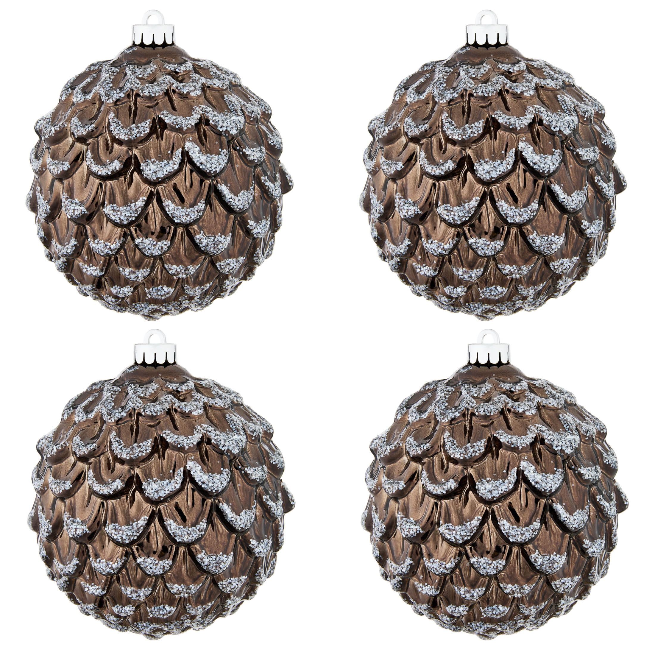 4-Count Brown and Silver Pinecone Shatterproof Christmas Ornaments, 7", by Holiday Time