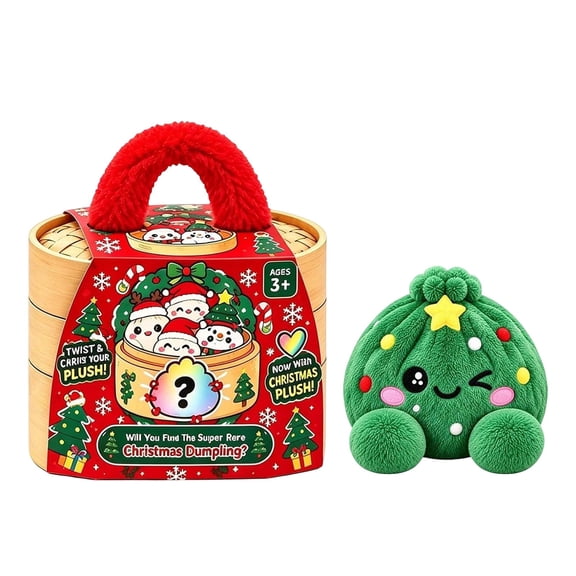 Christmas Mystery Dumpling Plush Toy with Steamer Box, Holiday Stuffed Steamed Bun Squishy Plush Pillow, Xmas Surprise Gift for Adults Anxiety Relief Home Decor