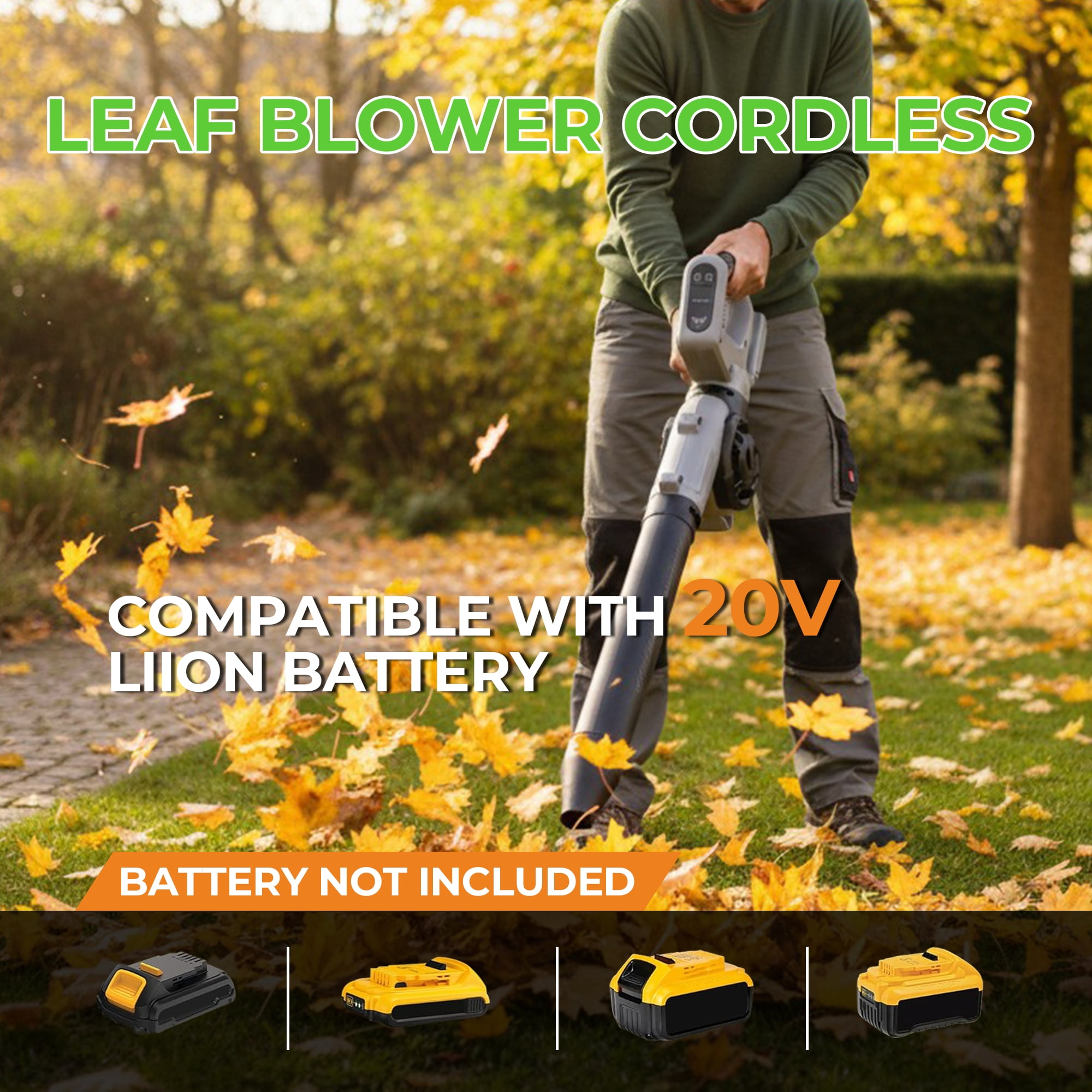 Fixdono Cordless Leaf Blower 190CFM/160MPH Electric Leaf Blower,  3 Speed Modes, Lightweight Battery Powered Blowers for Lawn Care (Battery not Included)
