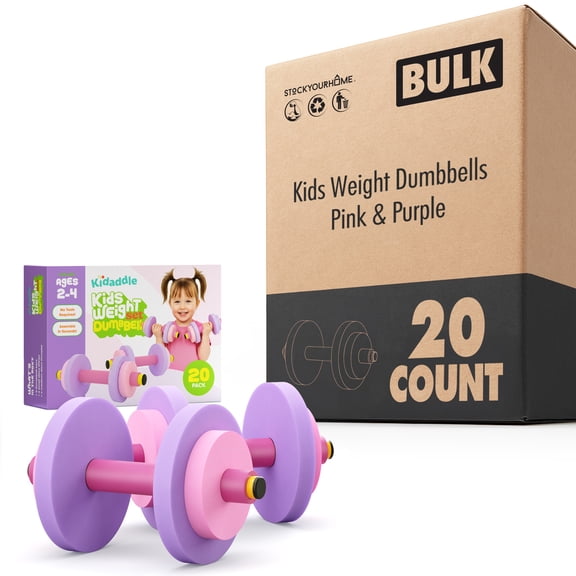 Modern Innovations Kids Weight Set (20 Pack) Toy Dumbbells, Baby Dumbbell Workout Weights, Fun Fitness and Exercise Equipment for Toddlers (Pink & Purple)