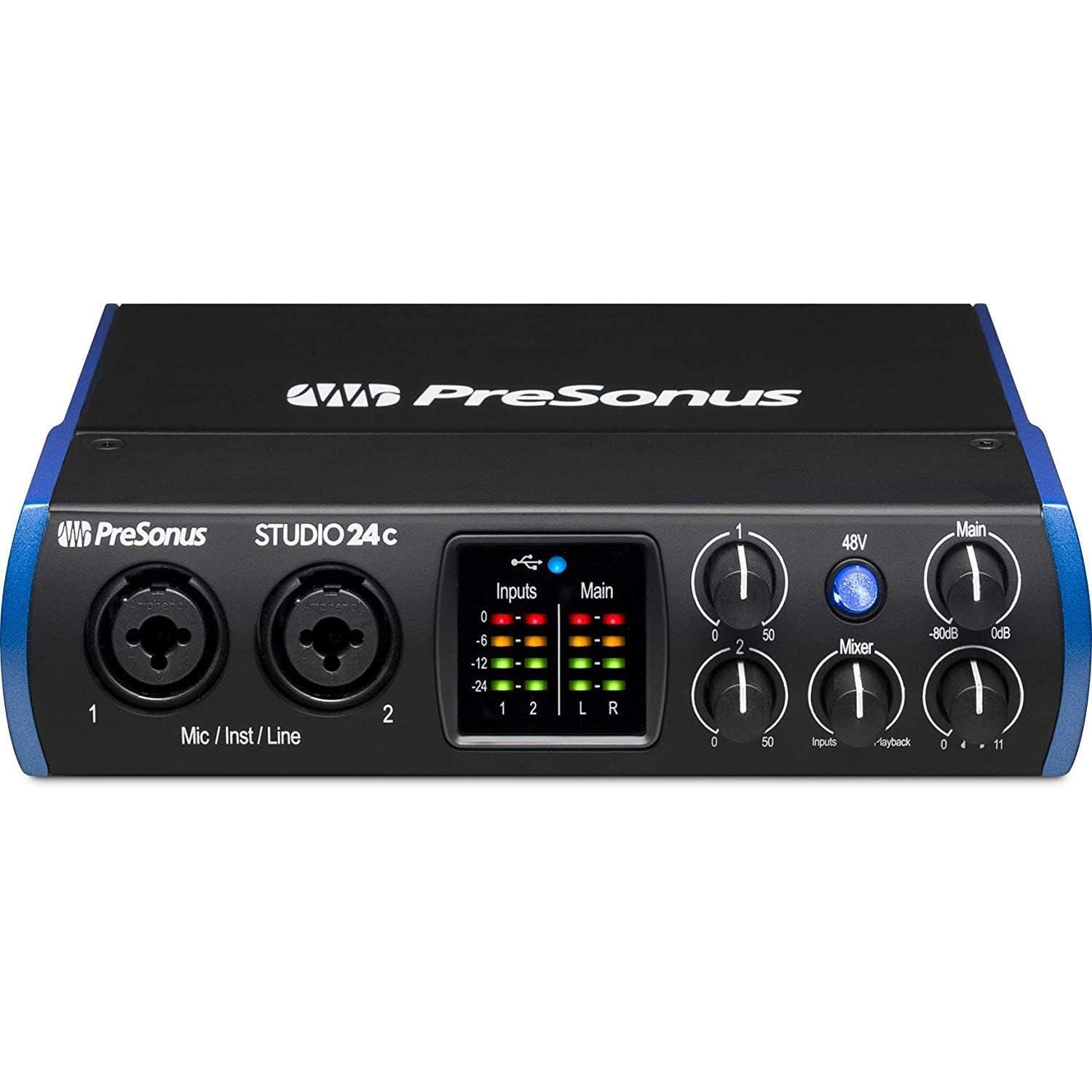PreSonus Studio 24c USB‑C 2×2 Audio/MIDI Interface Bundle – Mic, Headphones, DAW & More