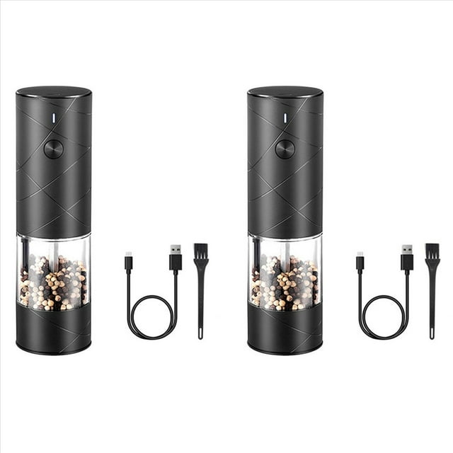 2X Molinillo EléCtrico AutomáTico de Pimienta y Sal con Luz LED, Molinillo de de Grosor Ajustable, Herramienta de Cocina Negra