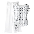 thumbnail image 2 of AUNVITO Women's Casual Two-Piece Set Loose Fit Drawstring Pants and Round Neck Short Sleeve Top with All Over Print Fashion Casual Outfit, 2 of 5