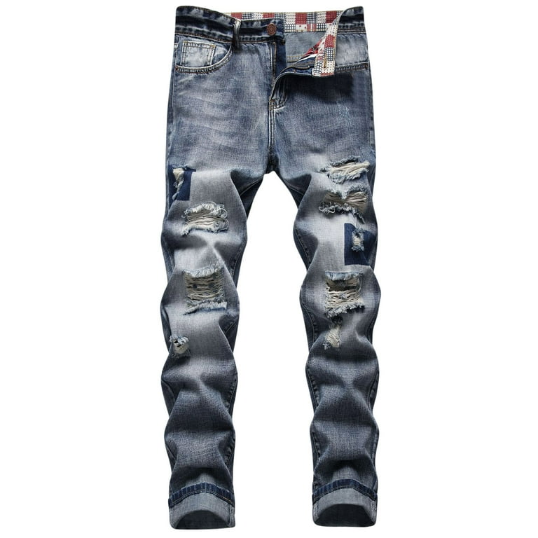 【福袋セール】 Ripped Fashion Pants Denim Distressed Fit Slim Men for Jeans Clothing