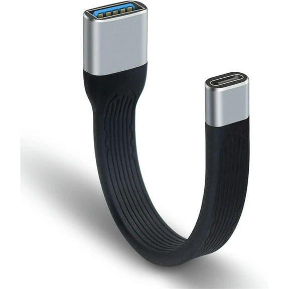 10Gbps USB C Female to USB A Female Adapter Soft Flat Short USB C to USB A Extender Cable Book, Power Bank