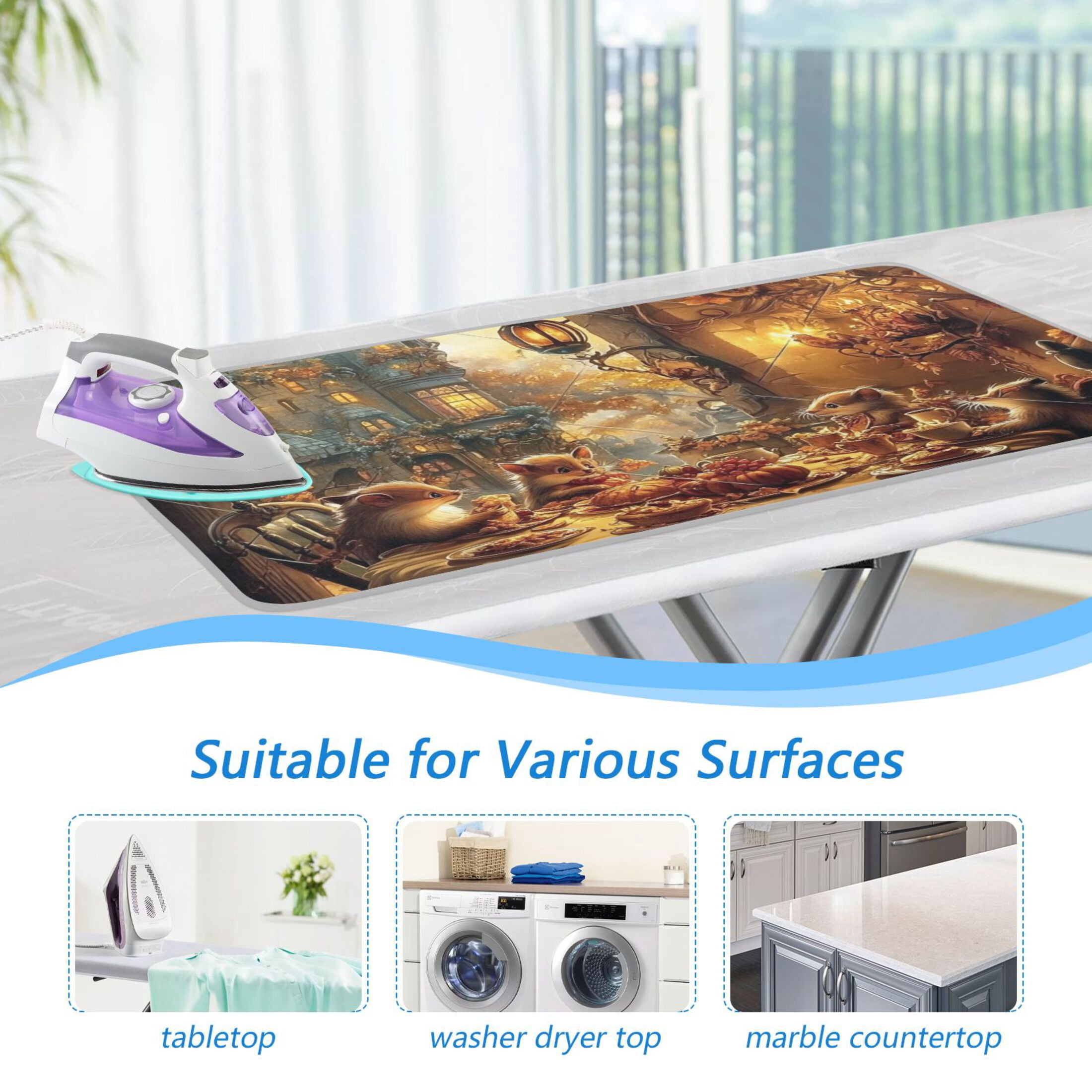 Animal Castle Dinner Ironing Mat Blanket for Table Top Travel Portable Ironing Board Pad 47.2x27.6 Inch