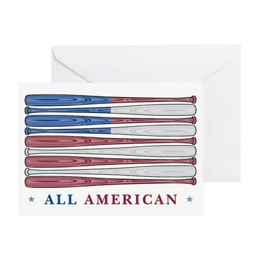 CafePress - Baseballamericanflagbats - Greeting Card, Blank Inside Glossy
