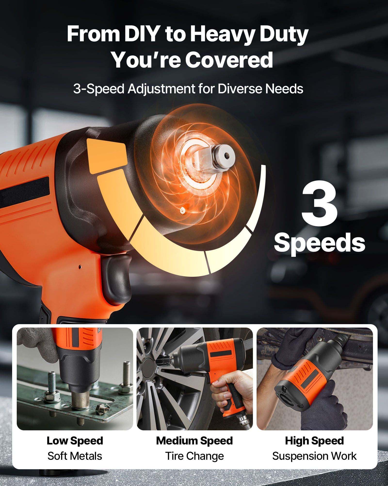 1/2" Drive Air Impact Wrench - 1100 ft-lbs Pneumatic Impact Gun, 7500 RPM, 4-Speed Adjustable, Lightweight for Auto Repair & Vehicle Maintenance