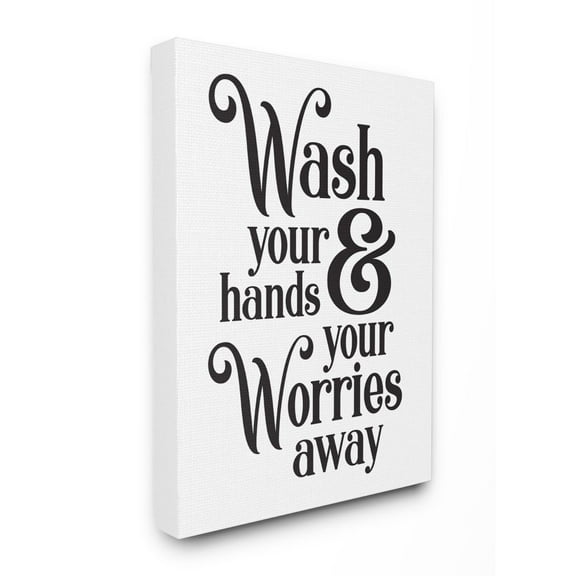 Stupell Industries Wash Your Hands and Worries Bathroom Phrase Clean Canvas Wall Art Design by Lettered and Lined, 16" x 20"