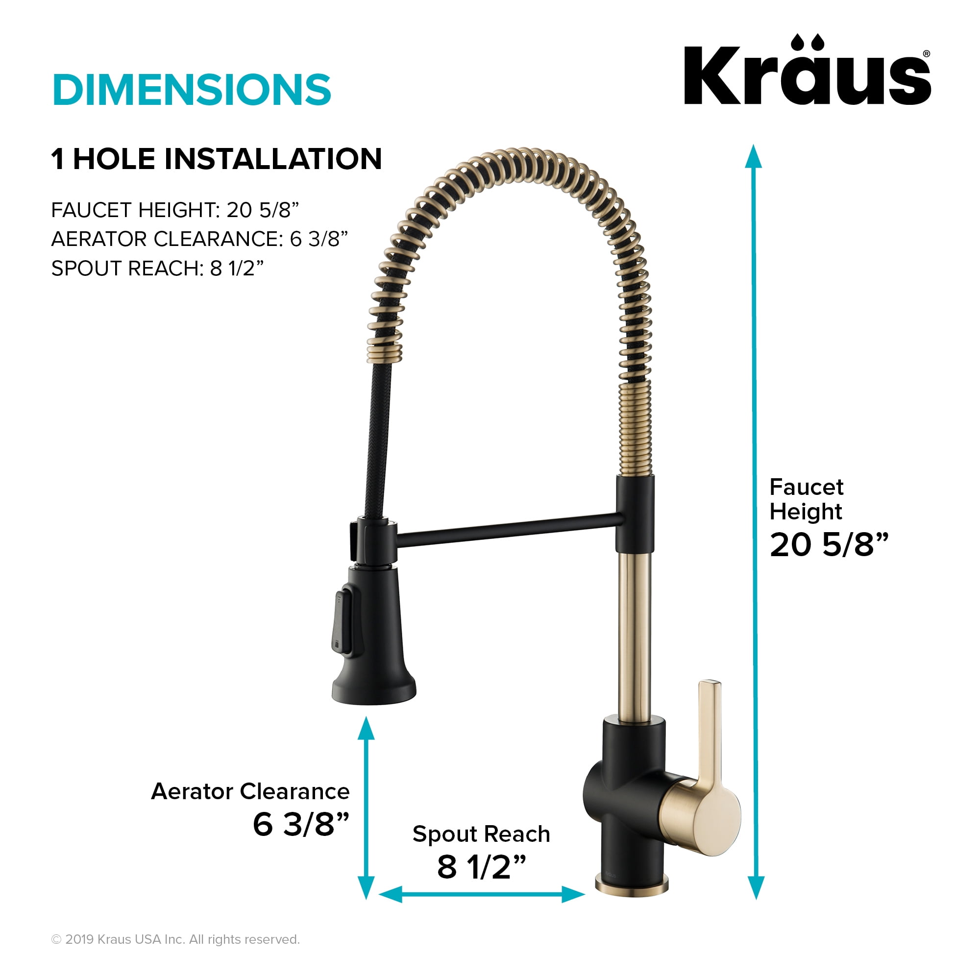 Kraus Britt Single Handle Commercial Kitchen Faucet with Dual Function Sprayhead In Brushed Gold/Matte Black