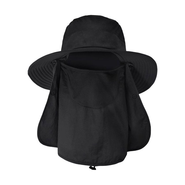 CSChome Sun Protection Hat Unisex Hat with Face Front Cover Face Neck Protection Hollow Mesh Windproof Fixed Strap UV Foldable Sunscreen Breathable